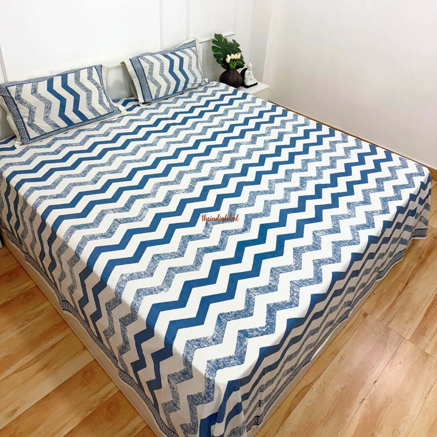 Homi HandBlock cotton Bedsheet Blue 1