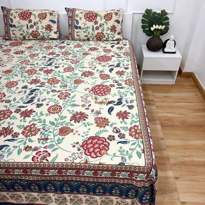 Homi Cotton Bedsheet with Pillow Covers Blue Brown