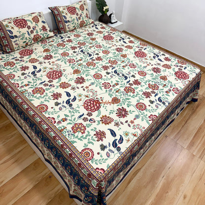 Homi Cotton Bedsheet with Pillow Covers Blue Brown