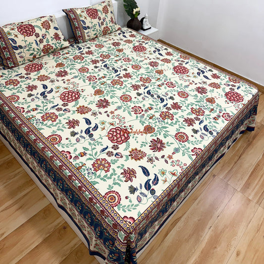Homi Cotton Bedsheet with Pillow Covers Blue Brown