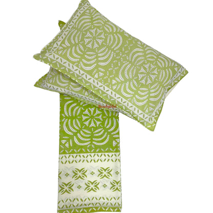 Homi Cotton Bedsheet with Pillow Covers Batik Print Pastel Green