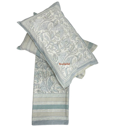 Homi Cotton Bedsheet with Pillow Covers Kantha Print Pastel Blue