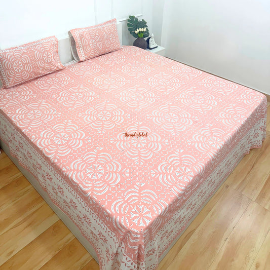 Homi Cotton Bedsheet with Pillow Covers Batik Print Peach