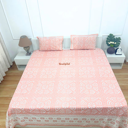 Homi Cotton Bedsheet with Pillow Covers Batik Print Peach