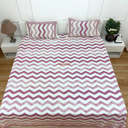 Homi Cotton Bedsheet with Pillow Covers Purple Stripes