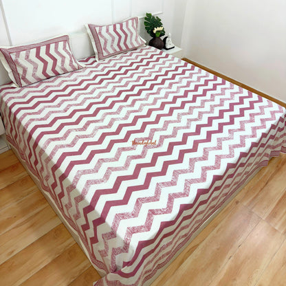 Homi Cotton Bedsheet with Pillow Covers Purple Stripes