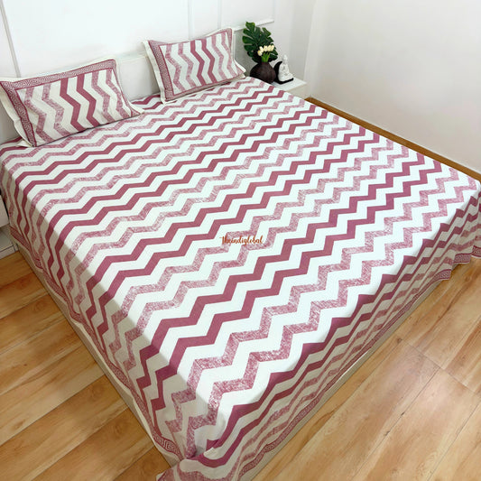 Homi Cotton Bedsheet with Pillow Covers Purple Stripes