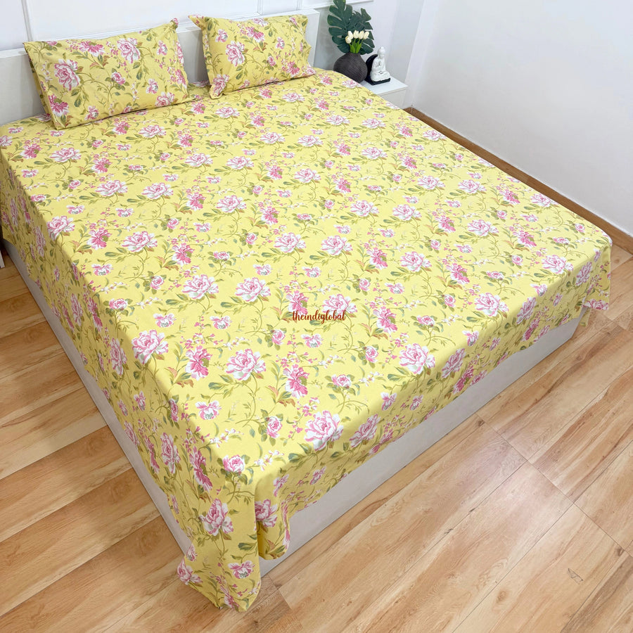 Homi HandBlock cotton Bedsheet Yellow 3
