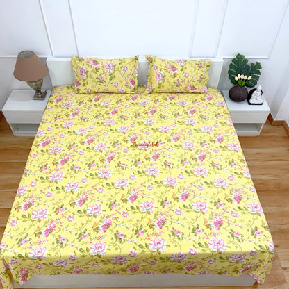Homi Cotton Bedsheet with Pillow Covers Yellow