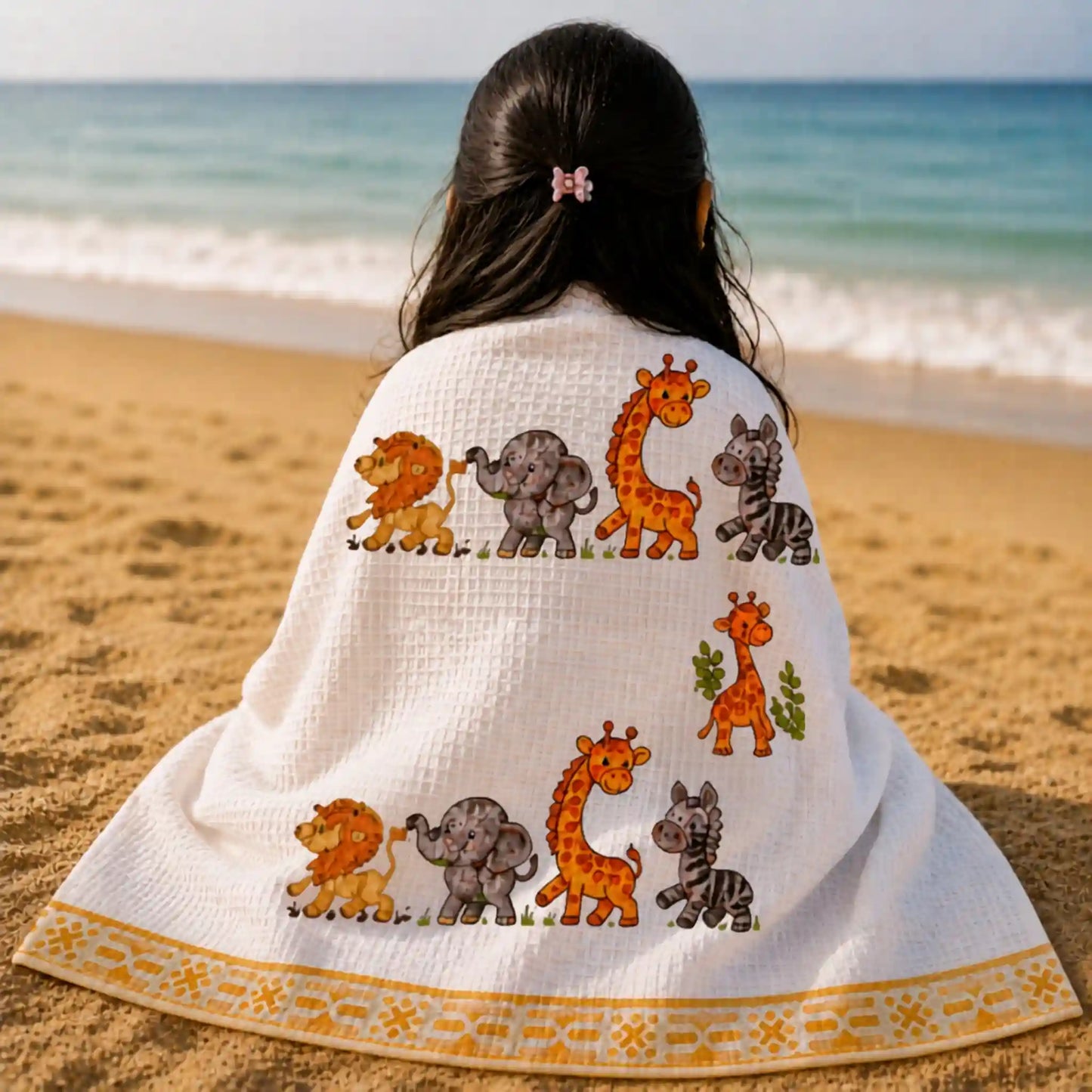 Handblock Waffle Cotton Body Towel Jungle Buddies