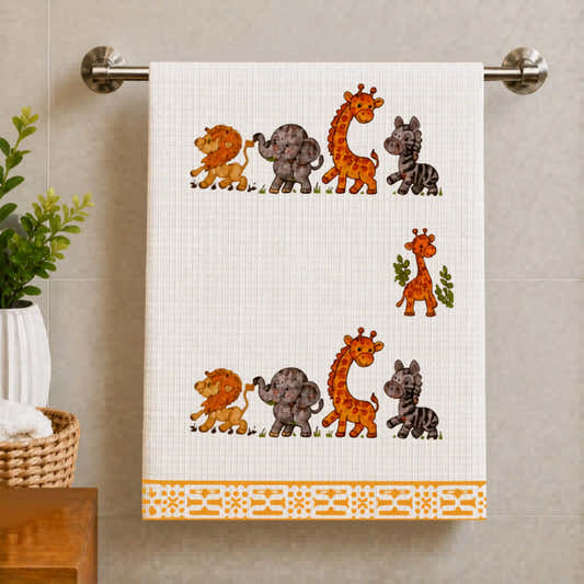 Handblock Waffle Cotton Body Towel Jungle Buddies