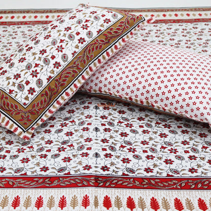 Kalamkari Cotton Bedsheet with 2 Pillow Covers Double Bed size Red