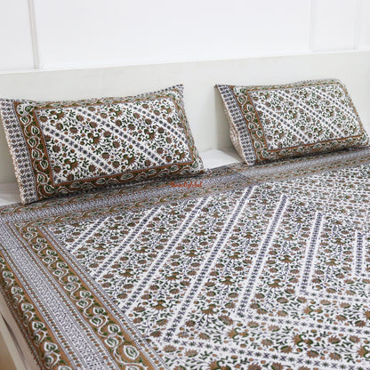 Kalamkari Cotton Bedsheet with 2 Pillow Covers Double Bed size Green