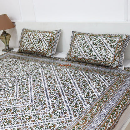 Kalamkari Cotton Bedsheet with 2 Pillow Covers Double Bed size Green