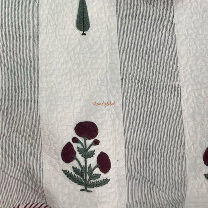 Kanak Reversible Hand Block Printed Quilted Cotton Bedcover with Two Pillow Covers Maroon