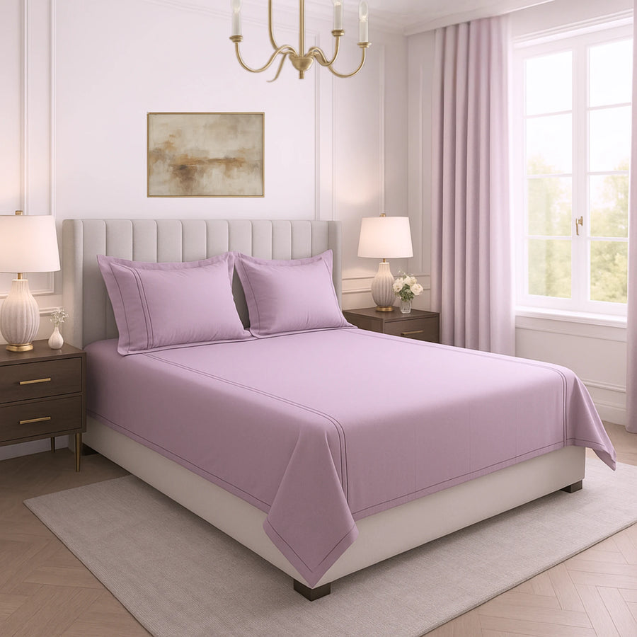 Lavender 400TC Percale Hand Embroidered 100 Cotton Bedsheet 2