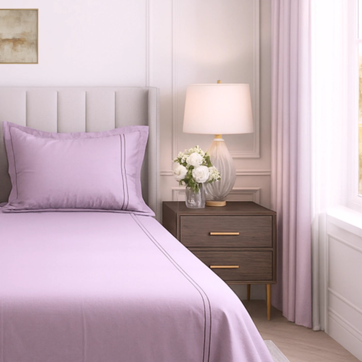 Lavender 400TC Percale Hand Embroidered 100 Cotton Bedsheet 3