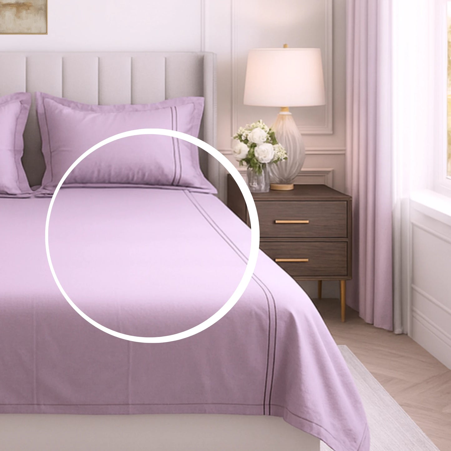 Lavender 400TC Percale Hand Embroidered 100% Cotton Bedsheet