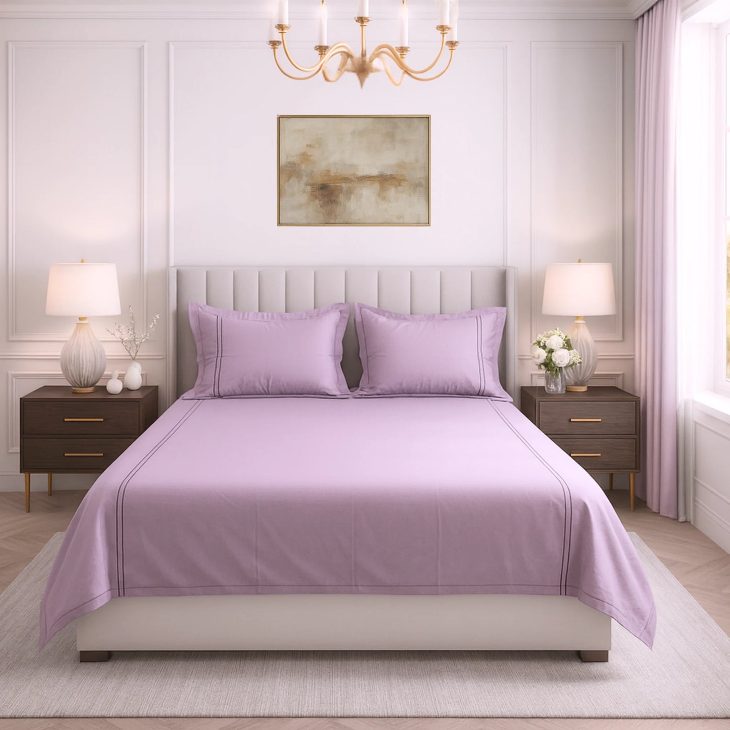 Lavender 400TC Percale Hand Embroidered 100% Cotton Bedsheet