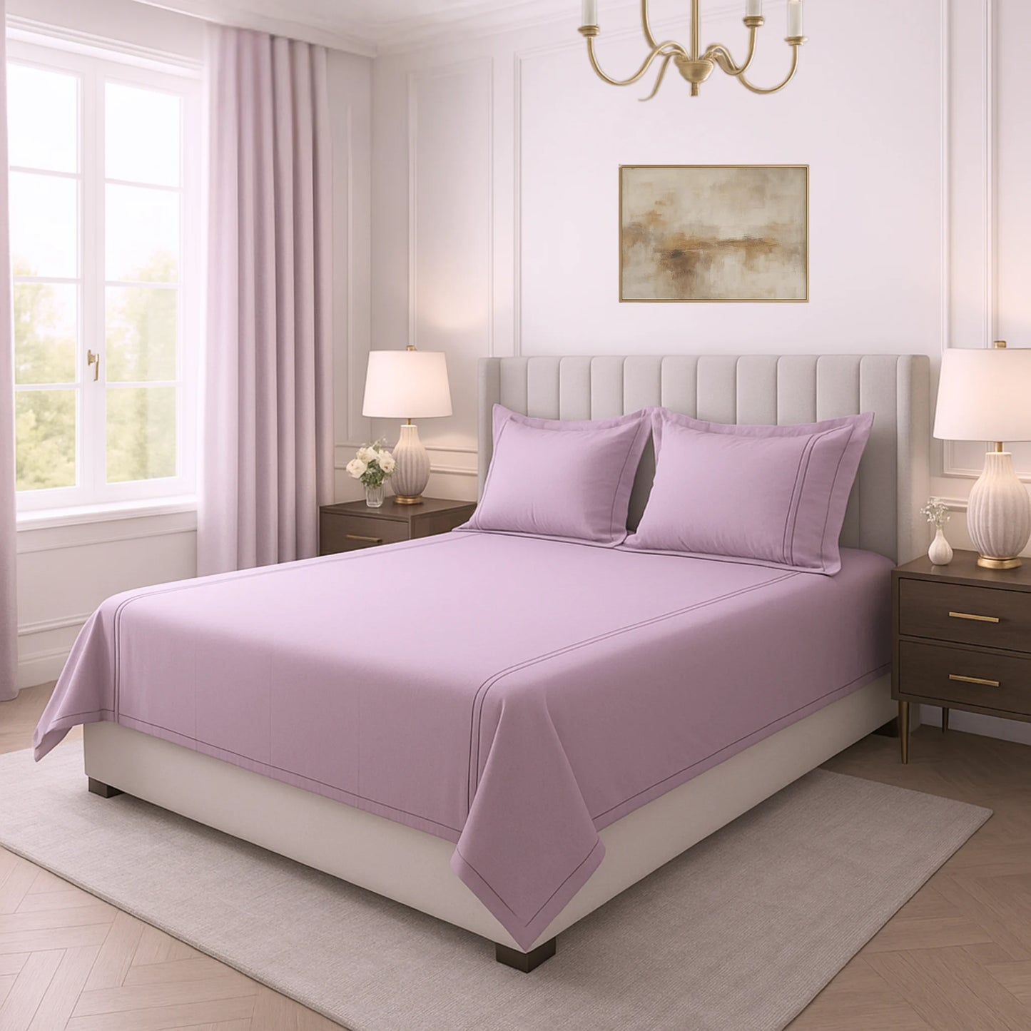 Lavender 400TC Percale Hand Embroidered 100% Cotton Bedsheet