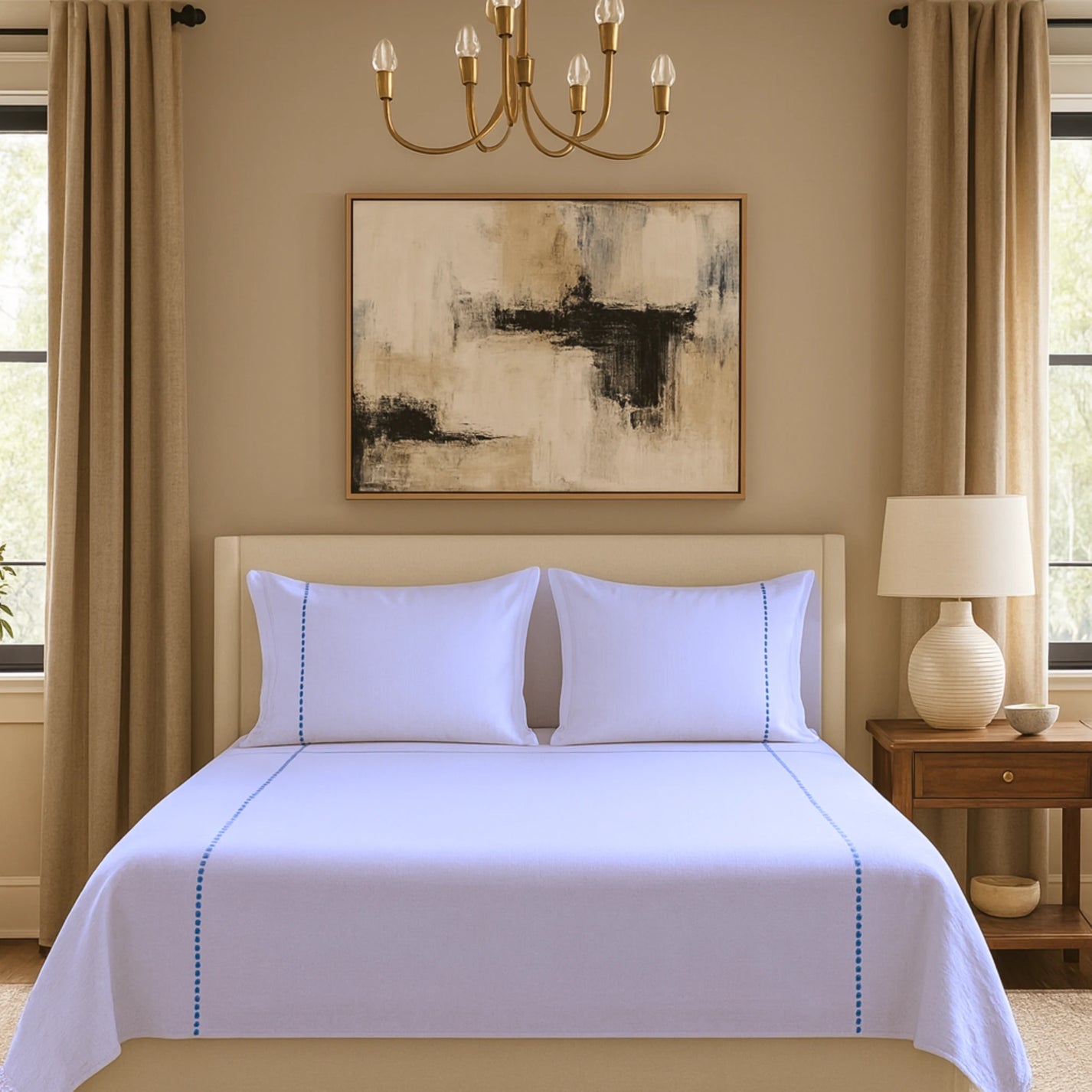 Light Blue 400TC Percale Hand Embroidered 100 Cotton Bedsheet 2
