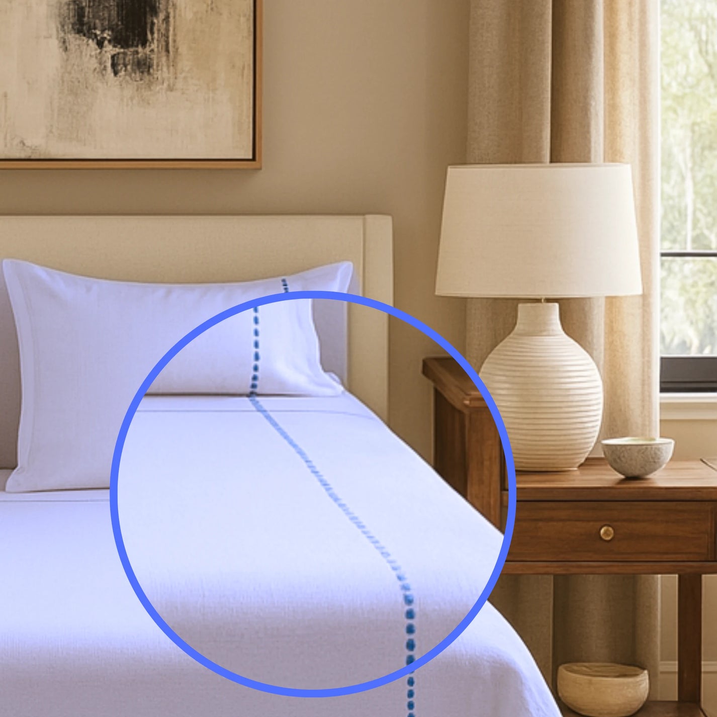 Light Blue 400TC Percale Hand Embroidered 100 Cotton Bedsheet 5