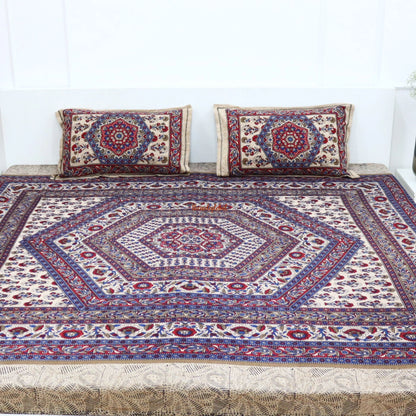Mandala Cotton Bedsheet with 2 Pillow Covers Double Bed size Blue Red