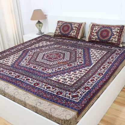 Mandala Cotton Bedsheet with 2 Pillow Covers Double Bed size Blue Red