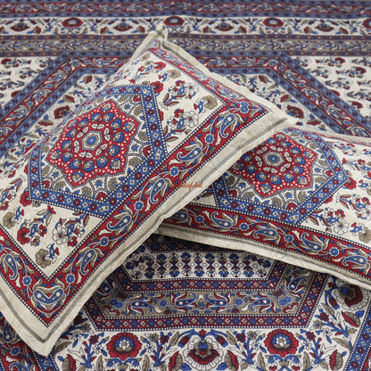 Mandala Cotton Bedsheet with 2 Pillow Covers Double Bed size Blue Red