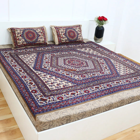 Mandala Cotton Bedsheet with 2 Pillow Covers Double Bed size Blue Red