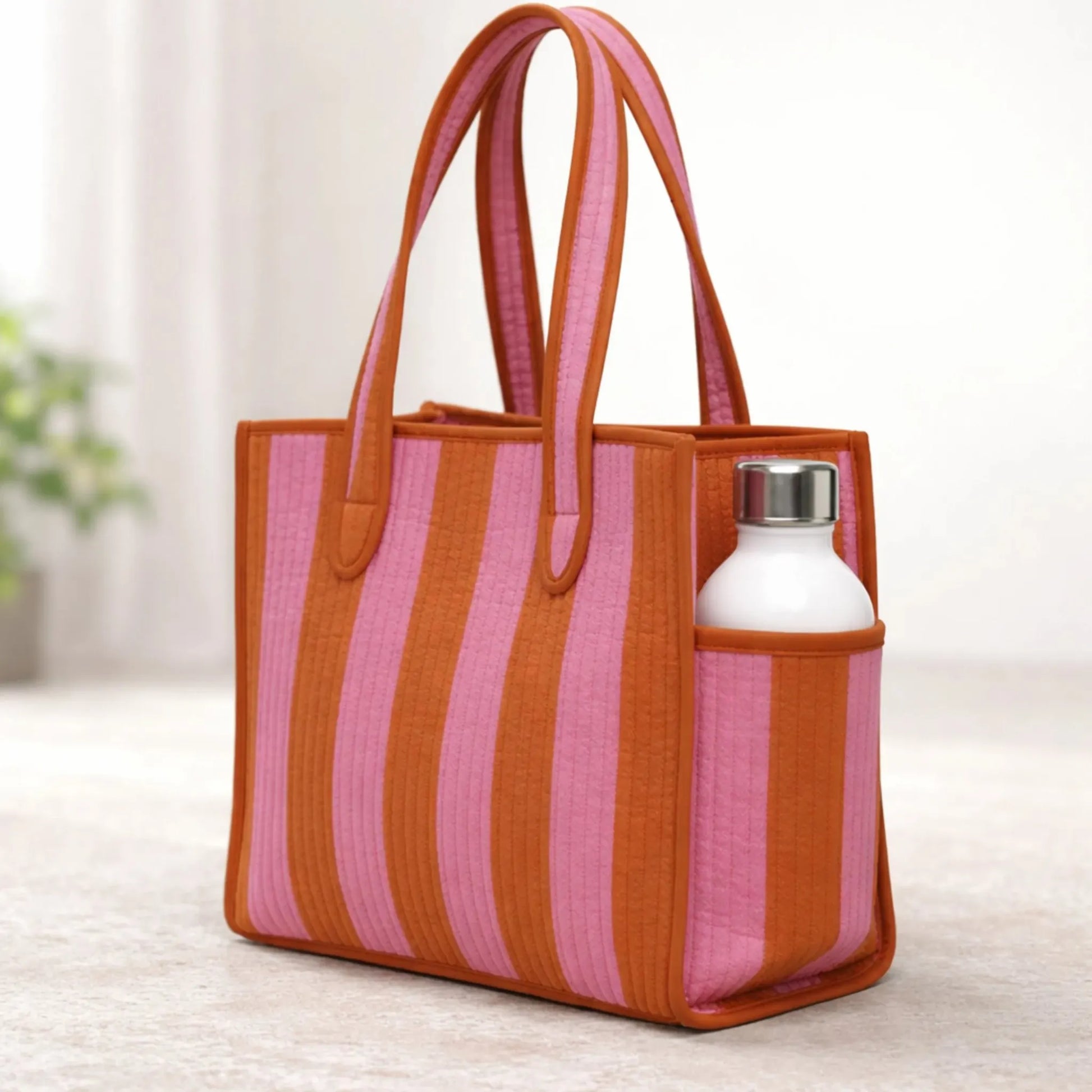 Mini-Tote-Bag-with-Zip-Bottle-Holder-Rosewood-Stripe-3