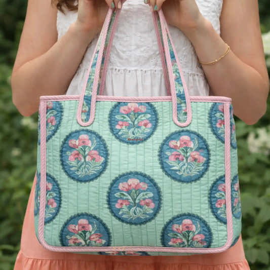 Mini-Tote-Bag-with-Zip-Bottle-Holder-Teal-Bloom-1