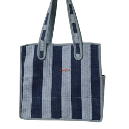 Mini Tote Bag with Zip & Bottle Holder Blue Stripe