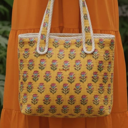 Mini Tote Bag with Zip & Bottle Holder Floral Mist