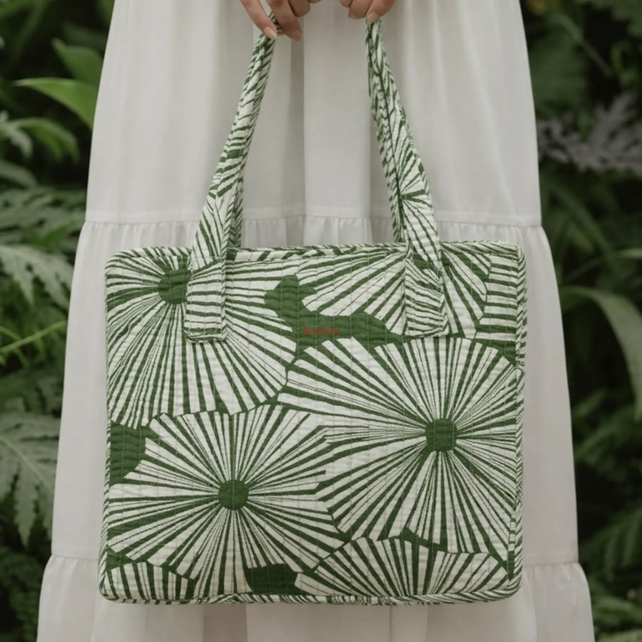 Mini Tote Bag with Zip Bottle Holder Green 1