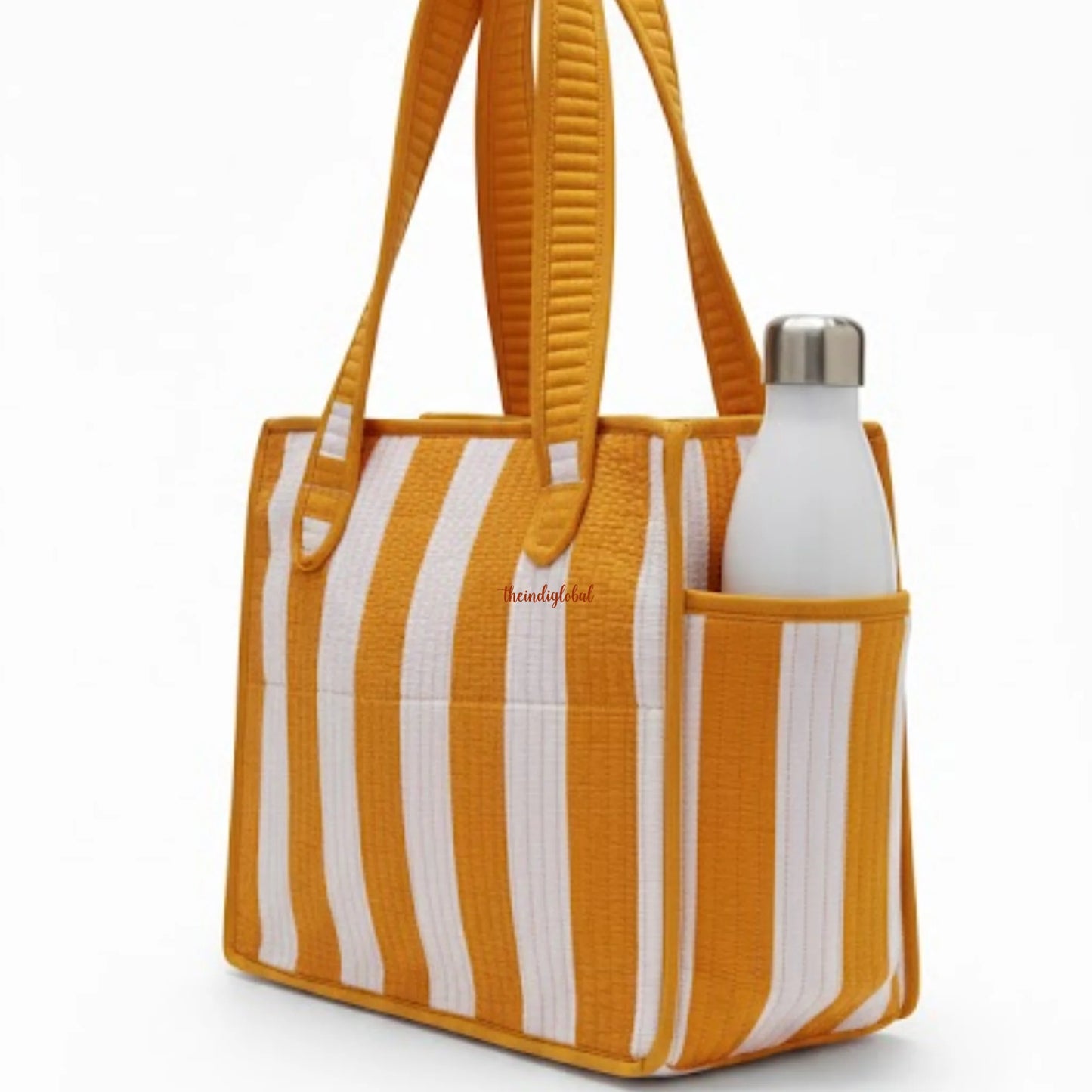 Mini Tote Bag with Zip & Bottle Holder Marigold Stripe