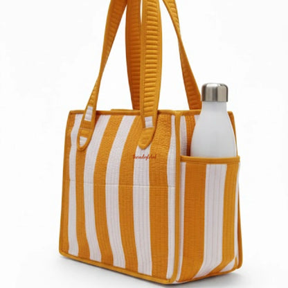 Mini Tote Bag with Zip & Bottle Holder Marigold Stripe