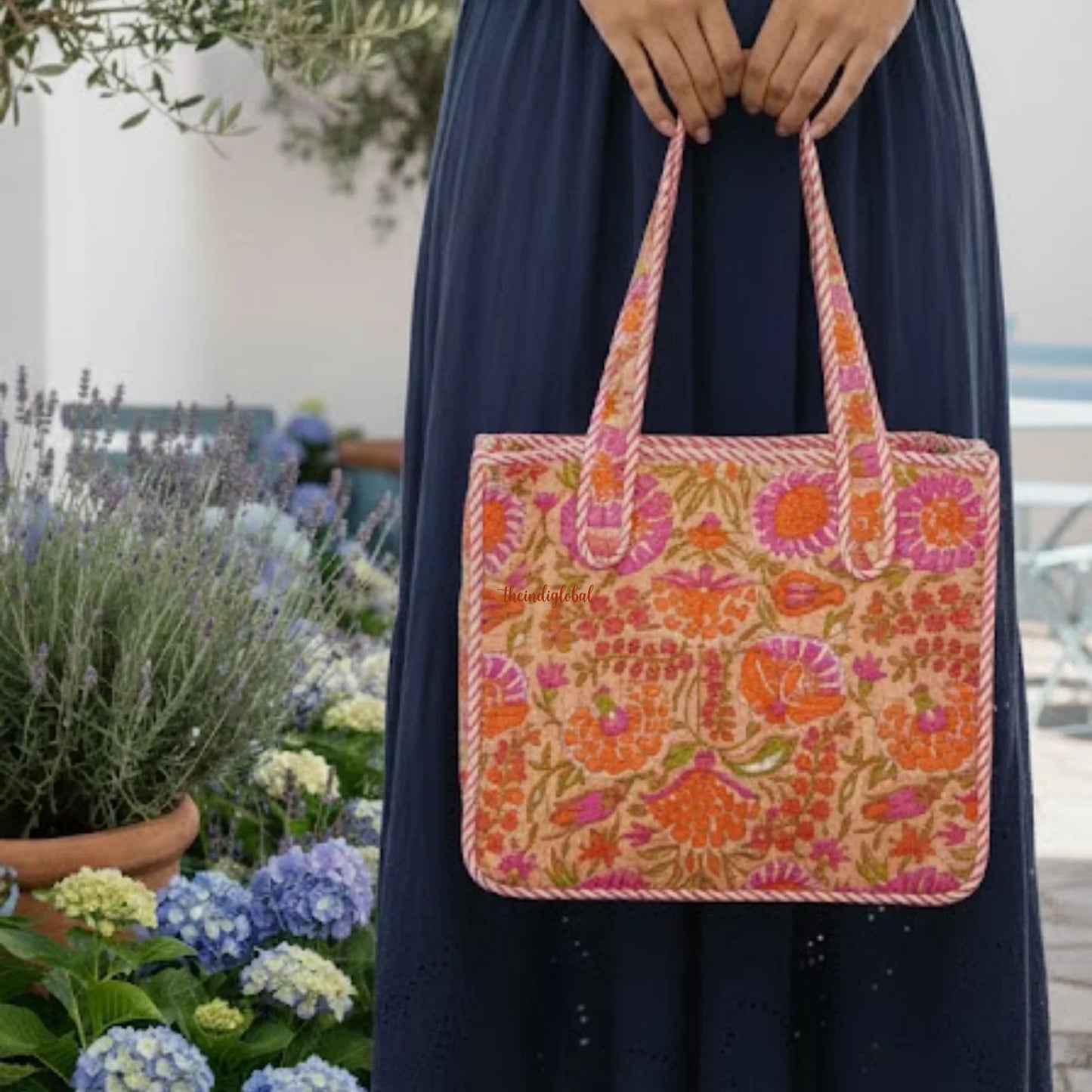 Mini Tote Bag with Zip & Bottle Holder Rosette