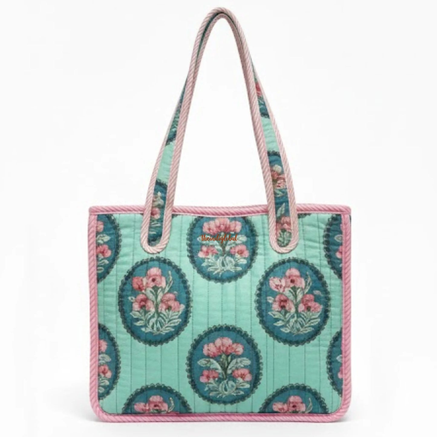 Mini Tote Bag with Zip & Bottle Holder Teal Bloom