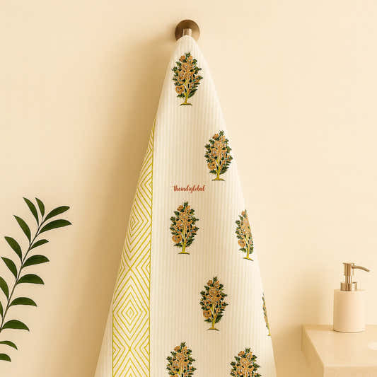 Mughal Buta Handblock Waffle Cotton Body Towel