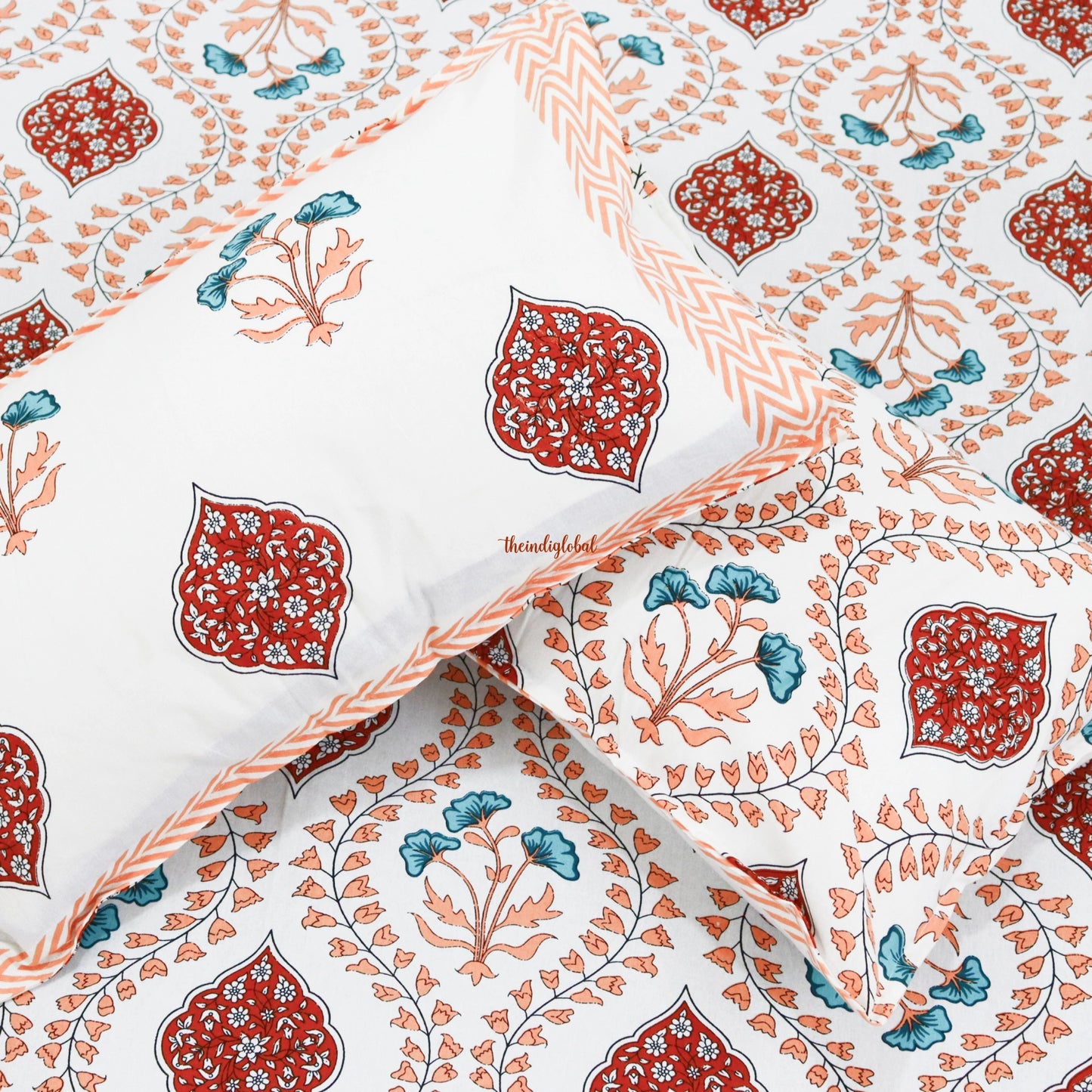 Mughal Garden Cotton Bedsheet with 2 Pillow Covers King size Peach