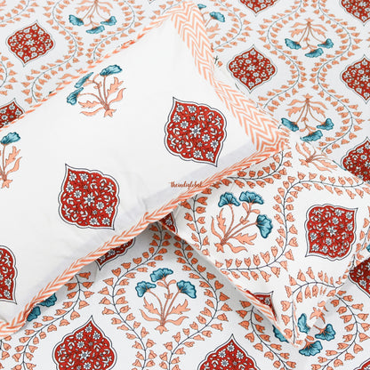 Mughal Garden Cotton Bedsheet with 2 Pillow Covers King size Peach