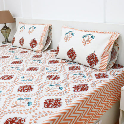 Mughal Garden Cotton Bedsheet with 2 Pillow Covers King size Peach