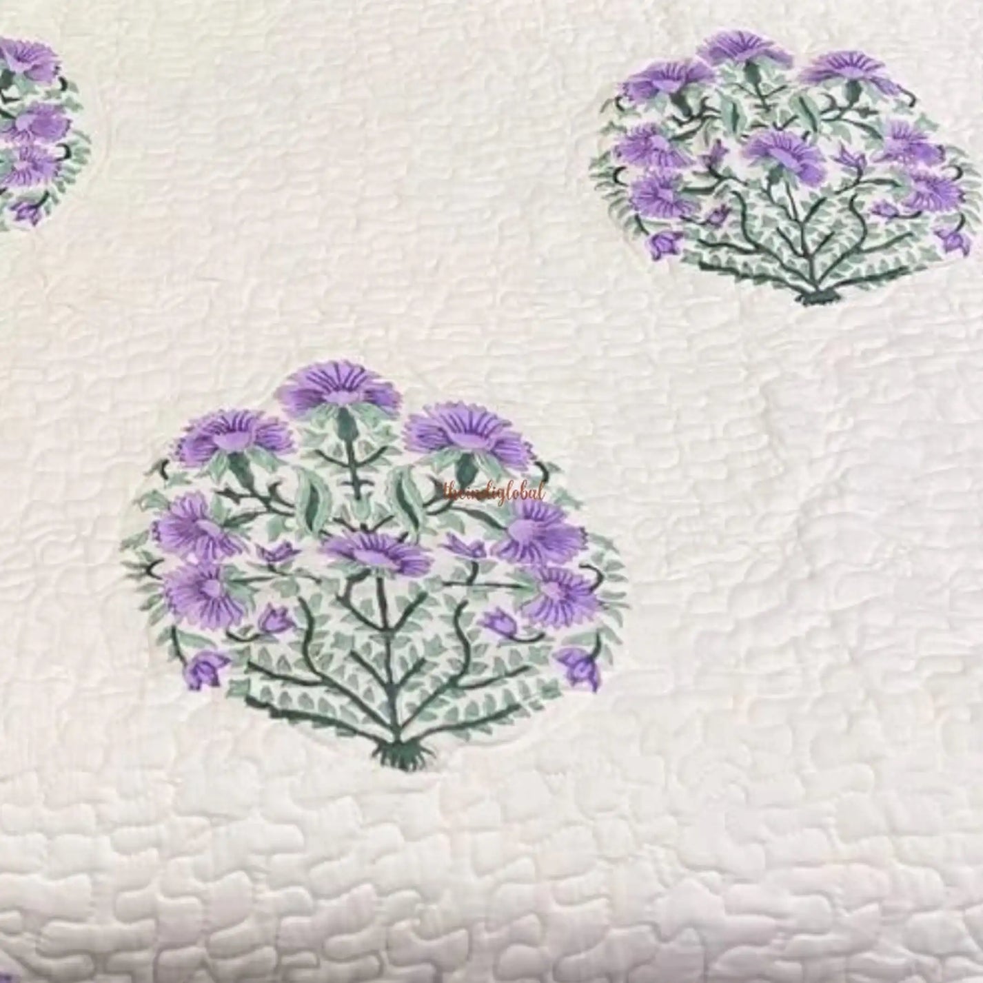 Noor Reversible HandBlock Printed Quilted Cotton Bedcover with Two Pillow Covers Lavender 1