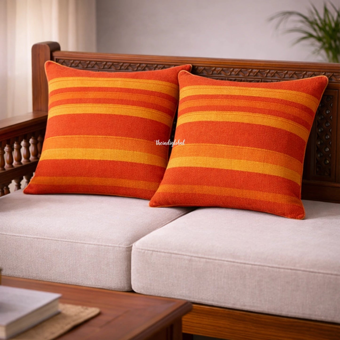 Orange Handloom Cotton Cushion Cover
