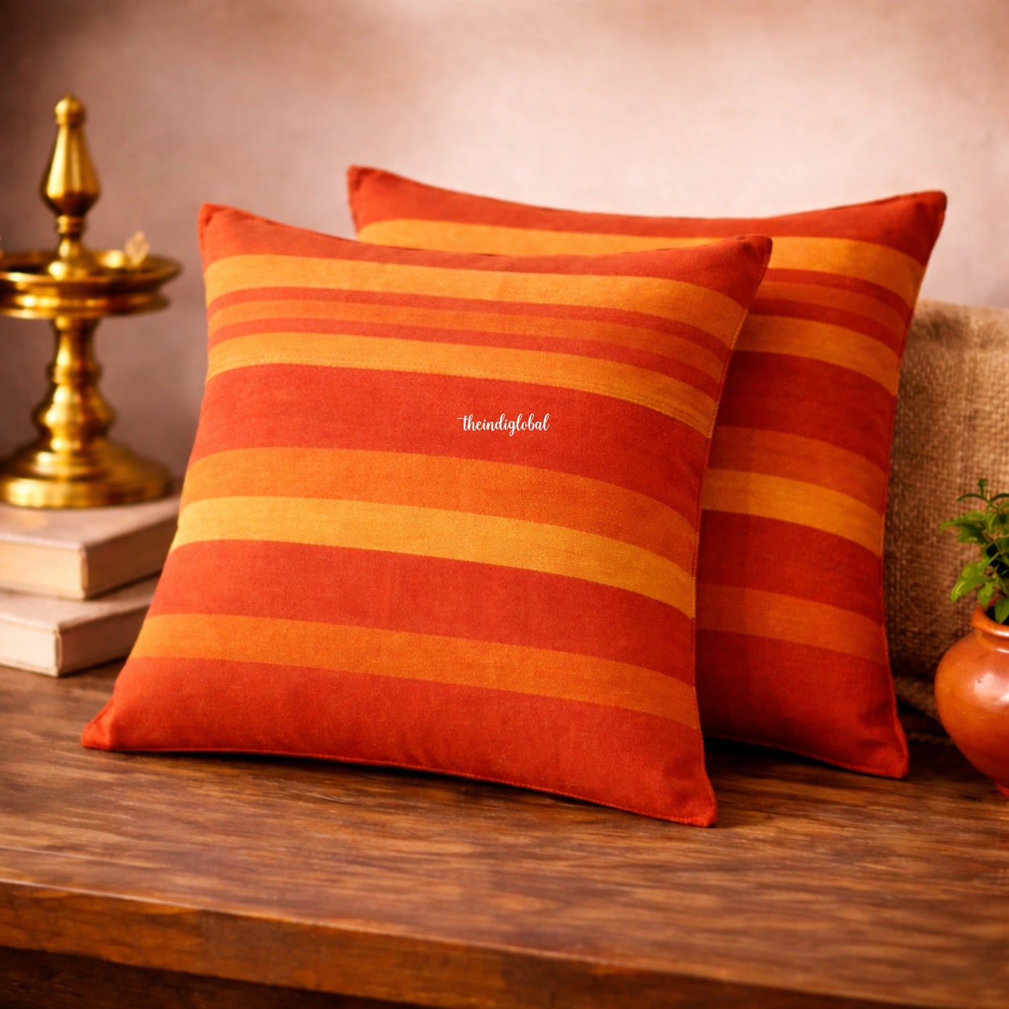 Orange Handloom Cotton Cushion Cover
