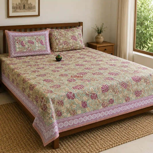 Pastel_Rose_Hand_Block_Print_Cotton_Bedsheet_with_Two_Pillow_Covers