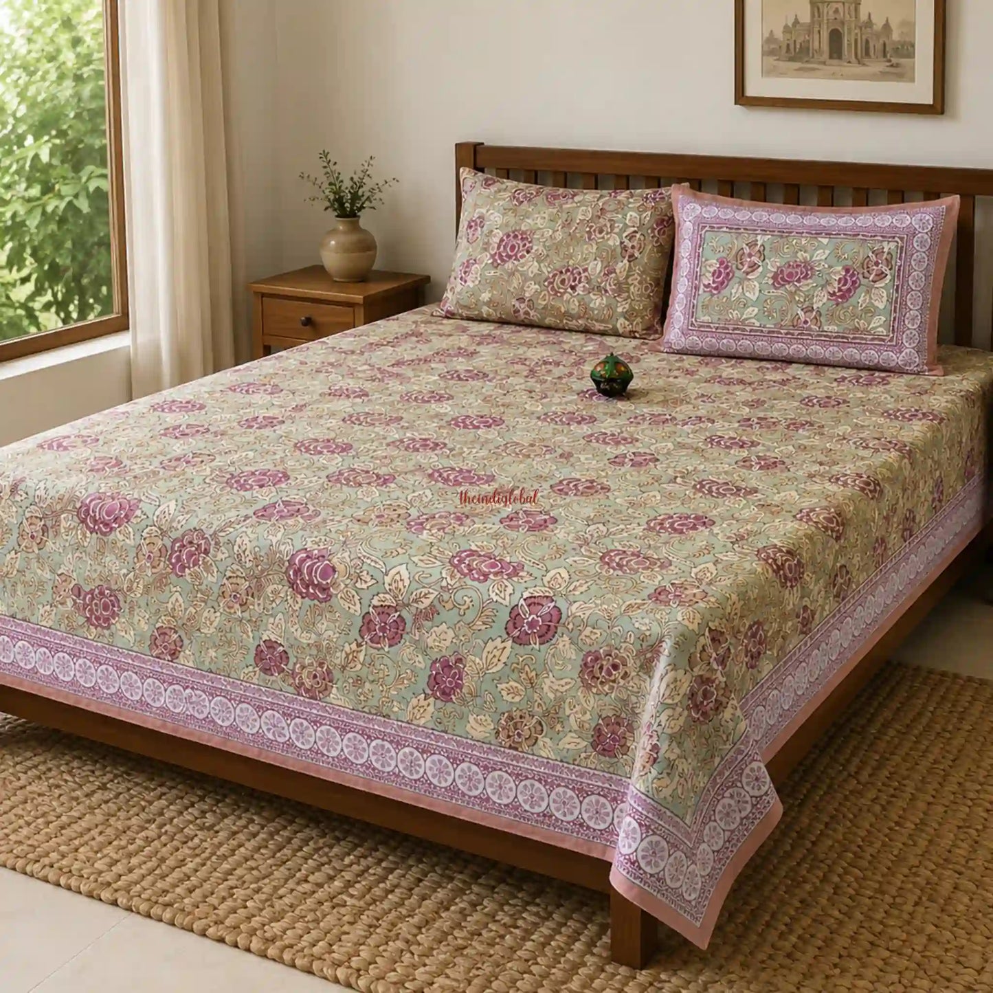 Pastel_Rose_Hand_Block_Print_Cotton_Bedsheet_with_Two_Pillow_Covers_2