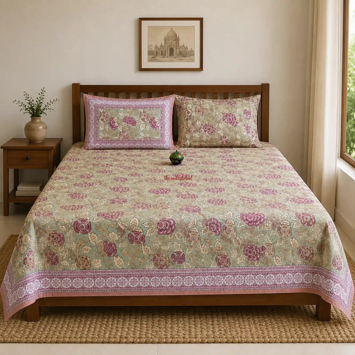 Pastel_Rose_Hand_Block_Print_Cotton_Bedsheet_with_Two_Pillow_Covers_1