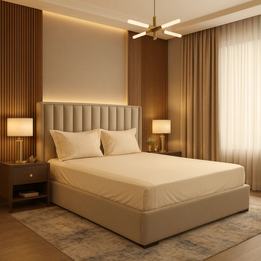 Peach 400TC Percale Hand Embroidered 100 Cotton Bedsheet 5